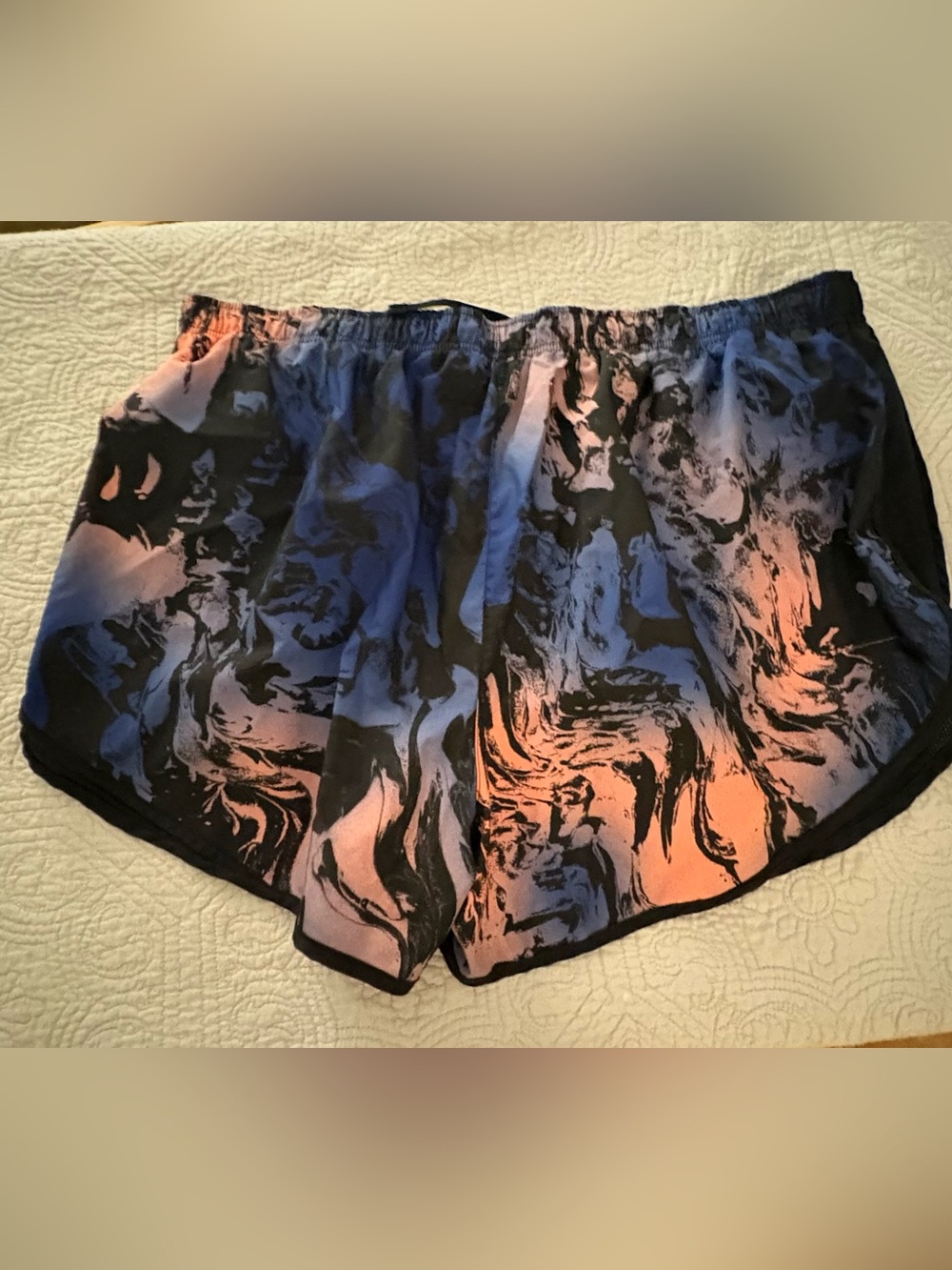 Women's NIKE Marbled Athletic Shorts - Black & Blue with Peach Accents (Sz 3X)